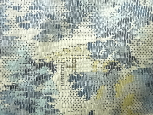 JAPANESE KIMONO / ANTIQUE KIMONO / SILK / OSHIMA TSUMUGI / WOVEN SCENERY / 5MARUKI